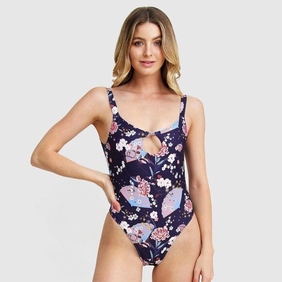 NWT Mosmann Australia Belle Navy floral fan print one piece swimsuit, S - Picture 1 of 5